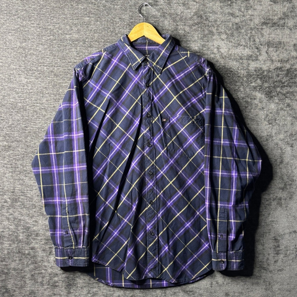 Polo Jeans Co Ralph Lauren Plaid Flannel Button Down Shirt Mens XL Navy Purple